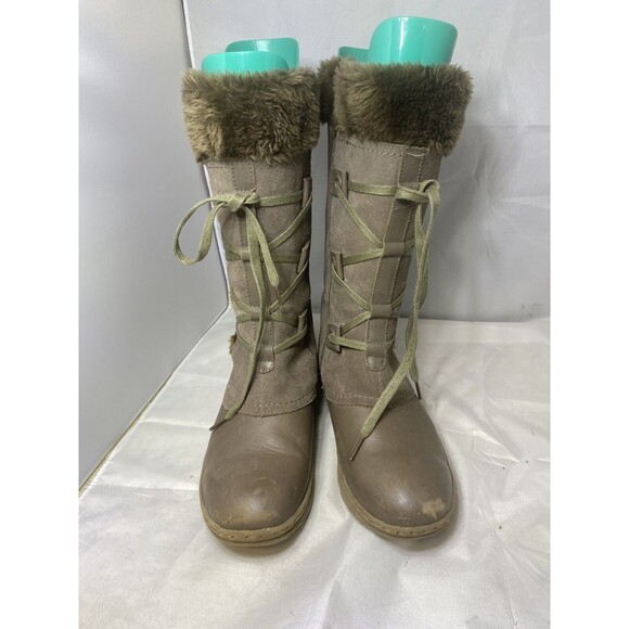 Women’s BareTraps Aide size 9.5 Side Zip Up Leather Faux Fur top Lace Up Brown - Picture 4 of 10